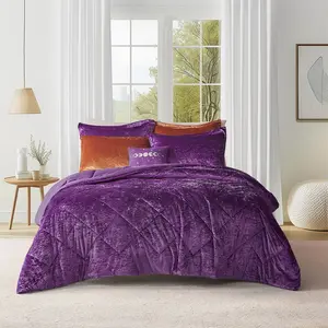 Elowen Velvet Comforter Set with Throw Pillow - Luxurious Crushed Velvet, Diamond Quilting, Hypoallergenic Polyester Filling, Machine Washable