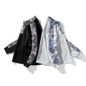 2025 New Color Woven Jacquard Splicing Polo Collar Sweatshirt Couple Versatile Pullover Top