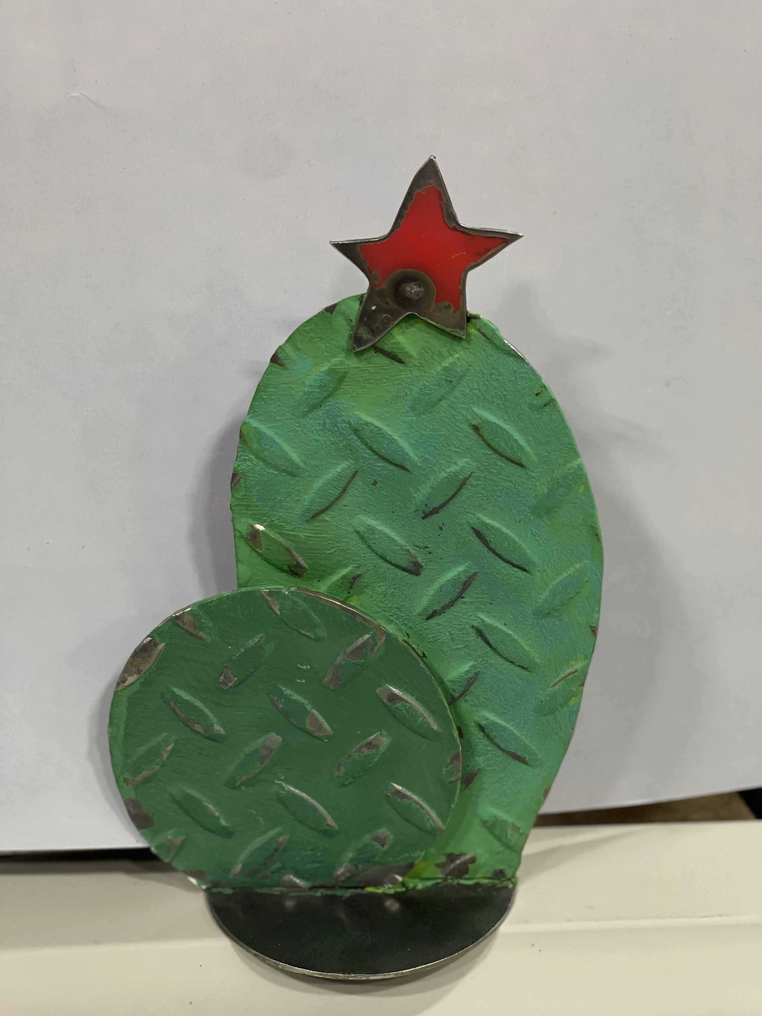 Decorative Metal Christmas Cactus with Red Star