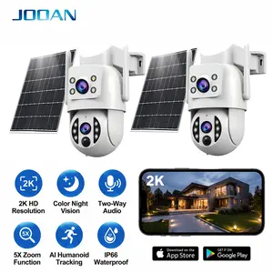 Wireless Solar Wi-Fi Security Camera, Dual Lens 2K HD, PIR Motion Detection, IP66 Waterproof, Color Night Vision, Auto Tracking, Smart Alarm, 2-Way Audio, SD/Cloud Storage (Optional) Monitoring