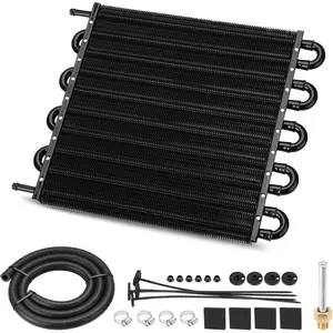 10 Pass Aluminium Transmission Oil Cooler 5/16" Universal 10 Rows Tube And Fin Cooler Kit Engine With Hose Mounting Black