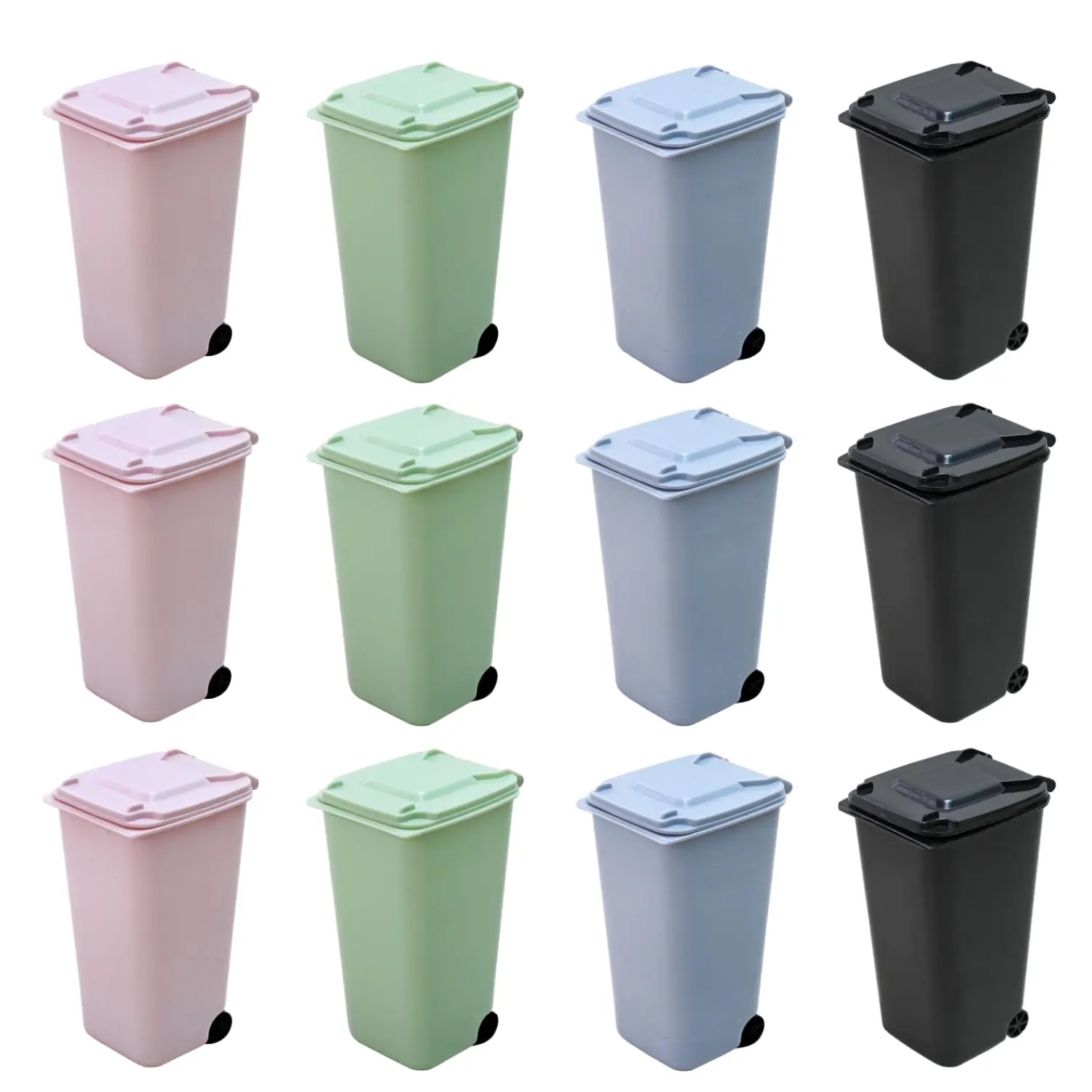 12 Pack Mini Desk Trash Can, 22oz Tiny Curbside Garbage Bin with Lid, Small Plastic Desktop Wastebasket, Unique Office Pen Holder Pencil Cup, Counter Waste Basket for Home Kitchen Tabletop