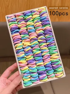 100pcs Colorful Small Hair Ties, Sweet Style Hair Elastics, Affordable Daily Hair Accessories, Casual Plain Design, All Seasons Use, Scrunchies, Cute Hair Ties