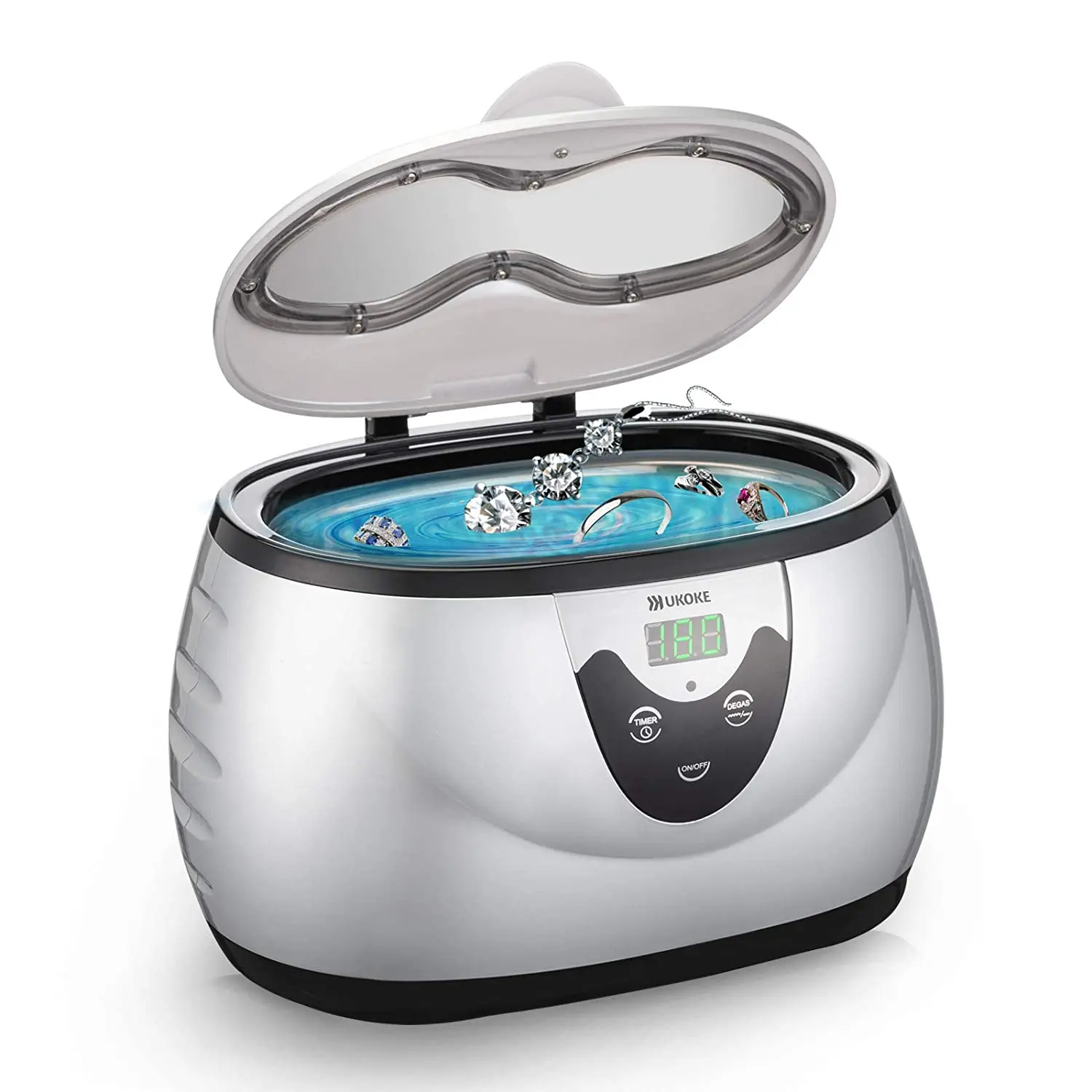 UKOKE Ultrasonic Jewelry & Retainer Cleaner – Professional Ultrasonic Cleaner Machine for Dentures, Mouth Guards, Braces, Toothbrush Heads, Rings & Watches with Timer – Perfect Christmas Gift