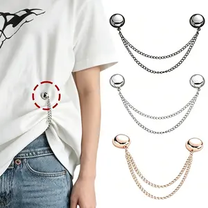 6pcs Magnetic Clothing Clips with Chain, Multi-Function Magnet Button Pins Hijab Cuff Clips for Fixing Hem of Clothes Long Pants Legs Sleeves of Shirts