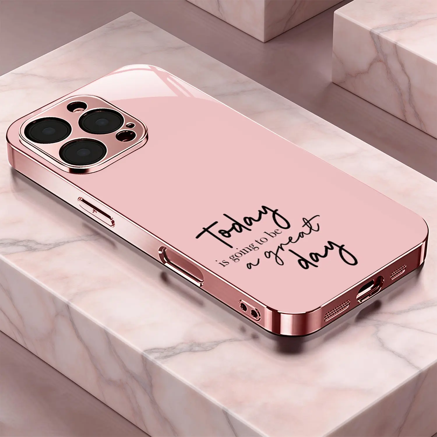 Rose gold inspirational quote pattern, metal paint glass phone case, anti drop and anti fingerprint, skin friendly feel, suitable for iPhone 17, 16, 15, 14, 13, 12, 11 and other series models, can be given as a gift to friends or family