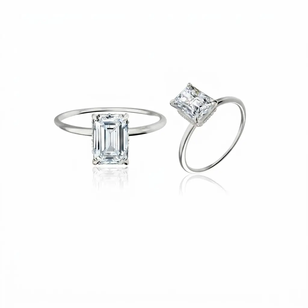 (Emerald & Radiant 3CT) 925 Sterling Silver Synthetic Moissanite Ring