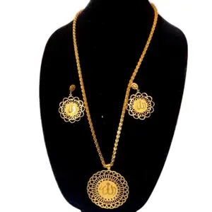 Gold Plate Luxury Long Necklace with Matching Earrings Set - Elegant Design Jewelry Lightweight