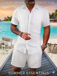 The best gift for a fatherFather's DayMen's Black Outfit Set – Short Sleeve Collared Button Down Shirt + Drawstring Shorts | Lightweight Breathable Quick-Dry Summer Wear for Men, Perfect for Beach Days, Pool Parties, Tropical Vacations & Cruise Trips