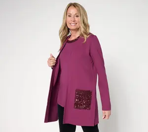 Jingle Belles by Kim Gravel Regular Sequin Pocket Ponte Duster Cardigan