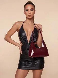 Women's Wine Red Patent Leather Hobo Bag, Glossy Shoulder Tote Purse, Large Capacity Minimalist Handbag, Retro Y2K Style Shoulder Bag for Work, Party, Daily Use tiktokshopspringglowup