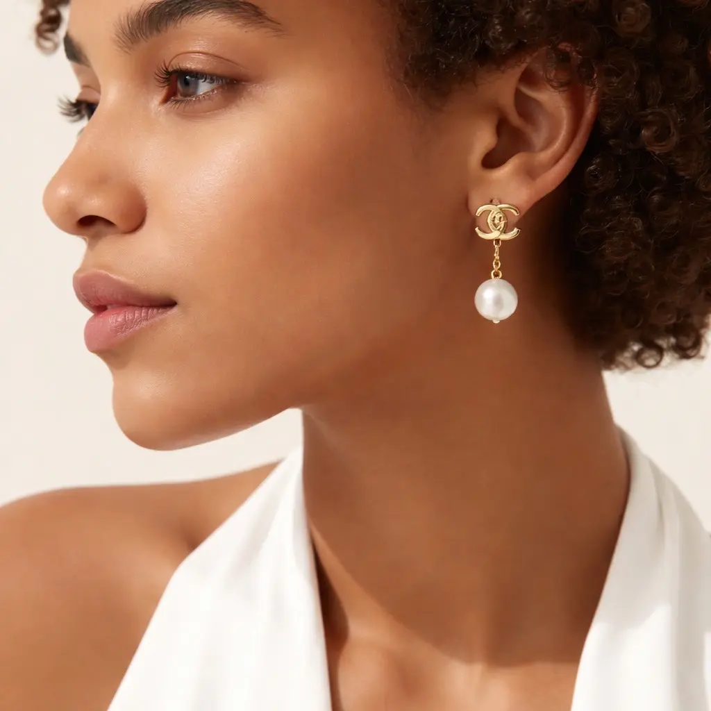 Pre-owned CHANEL Metal Bag Accessories Cocomark Pearl Earrings White Gold Hardware Pierced Earrings