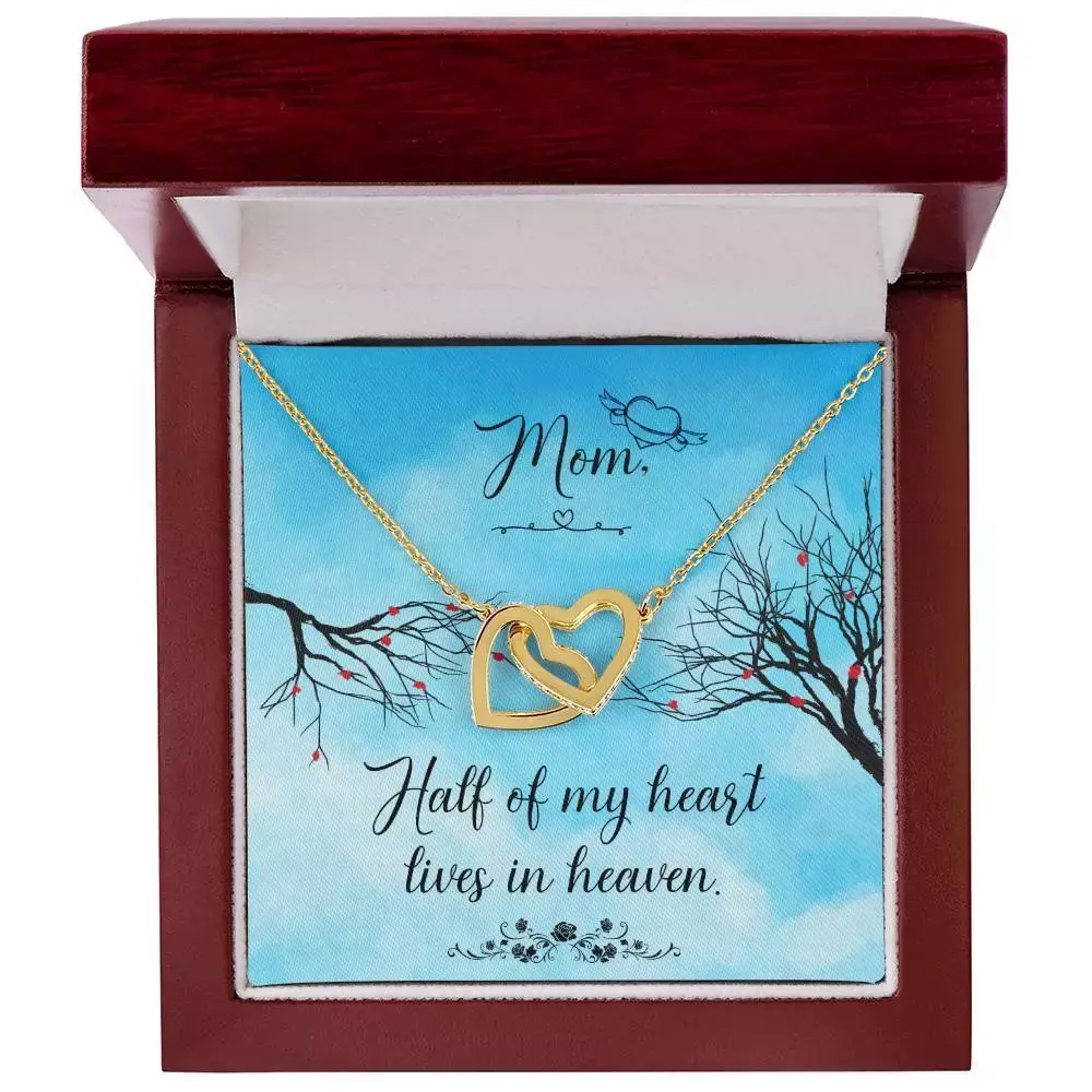Mom Memorial Necklace, Mom In Heaven Interlocking Hearts Necklace, Mother's Day Mom Memorial Gift Ideas