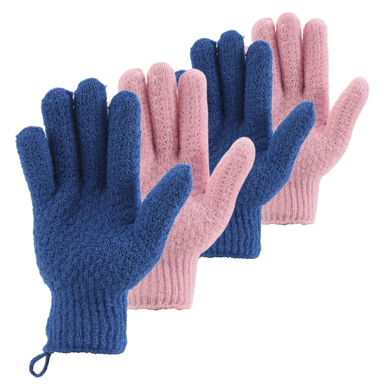 Bath  Gloves Scrub - 4 count (2 Pair) Lengthened and Large  Scrubbing Gloves for Shower, , Massage - Scrub  Mitts for , , Hand and FootBlue and