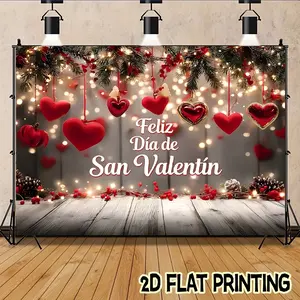 2D flat banner 1pc Spanish Valentine's Day Lights Theme background-Polyester banner Party Decorations Banners -suitable for festivals, courtyards, studios, homes and garden celebrations- perfect gift