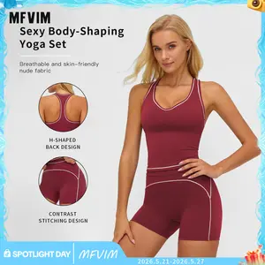 MFVIM Women's Solid Crop Sports Bra & High Waist Gym Shorts Tracksuit Set, High Stretch Casual Breathable Comfortable Quick Drying Spaghetti Strap Backless Sports Bra & Drawstring Waist Skinny Shorts for Yoga Gym Workout, Ladies Sportswear for All Seasons