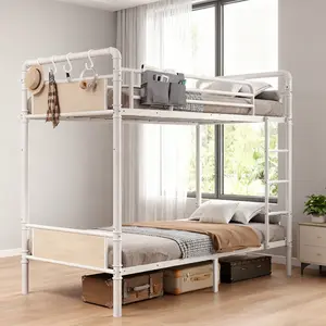 Jocoevol Bunk Bed Twin Over Twin, Heavy Duty Metal Industrial Bunkbeds with Ladder and Full-Length Guardrail, Convertible into 2 Individual Beds, Under-Bed Storage Space (White, Twin)