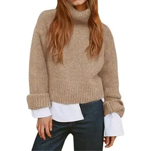 Imily Bela Womens Turtleneck Fuzzy Sweaters Long Sleeve Chunky Knit Casual Loose Warm Fall Winter Pullover Sweater