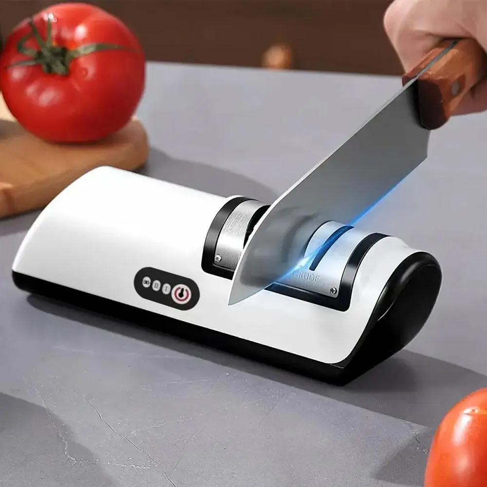 1pc Fully Automatic Electric Knife Sharpener, 1200mAh USB Rechargeable Electric Knife Sharpener - 2 Speed Levels, Suitable for Household Kitchen Knives, Fast And Efficient Kitchen Gadget For Sharpening Knives, Home Appliances