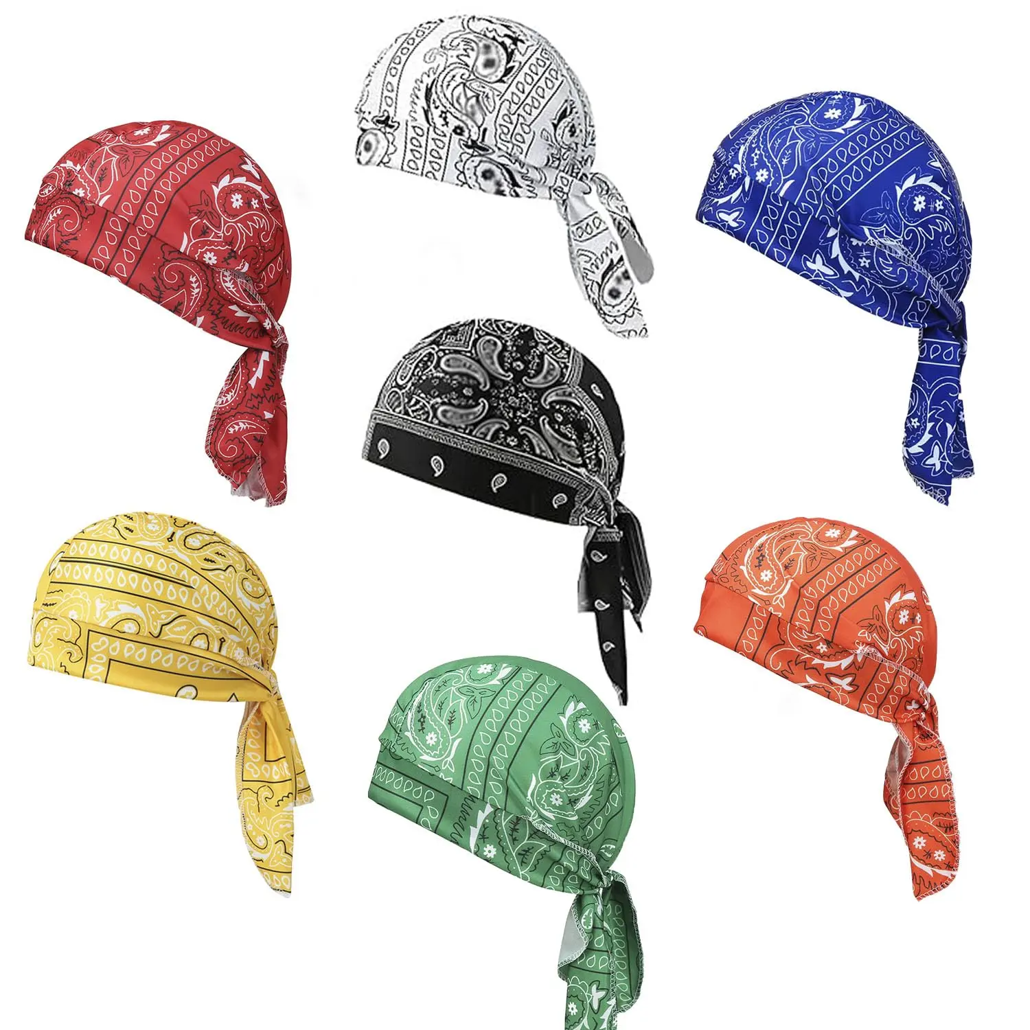 7PCS Paisley Cooling Headscarf Cap Set,Breathable Sweat Wicking Durag Lightweight Stretch Bandana, For Men Running Motorcycle Head Wrap Dew Rags Hard Hat Cycling Sports Accessoreis