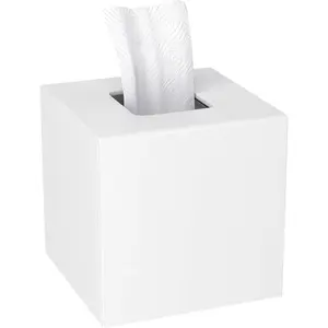 Acrylic Tissue Box Cover Decorative Square Tissue Holder Napkin Dispenser for Bathroom-White