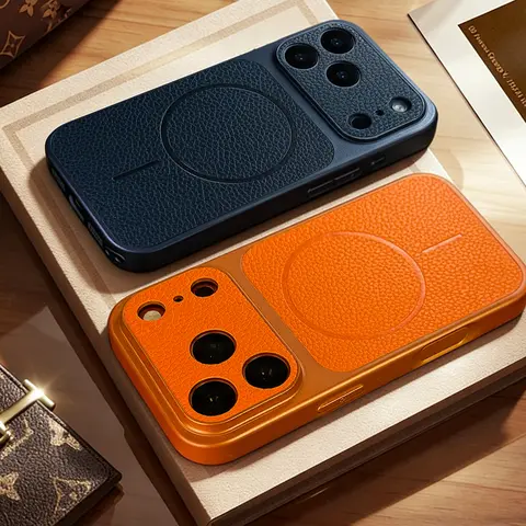Luxury Faux Leather Smartphone Case for iPhone 18 Pro Max, 18 Pro, 17 Pro Max, 16, 15 - Full Cover Casing with Camera Lens Protector, AI Button Protection, Soft Bumper, Shockproof Back Cover - Business Phone Accessories for Men Women