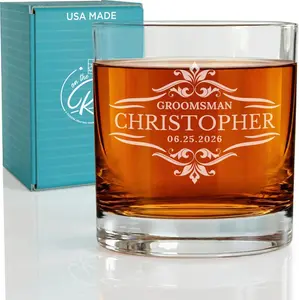 Personalized Groomsmen Whiskey, Bourbon Glass Gifts - 1PC Custom Groomsman Gift -Personalized Wedding Whiskey Glass - Groomsman Proposal - 11 oz Engraved Groomsmen Scotch Glass -1 PC