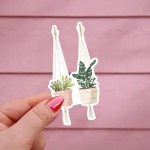 Boho Macrame Hanging Plant Sticker, Cute Kindle Ipad Sticker, Plant Lover Stickers, Succulent  Eucalyptus Plant Car Sticker