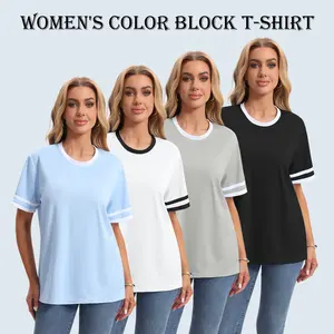 4 Pack Women's Short Sleeve T Shirts Workout Color Block Shirts Fashion 2026 Color Block Shirts Crew Neck Basic Color Tops Summer Tops Casual Sport summerwins