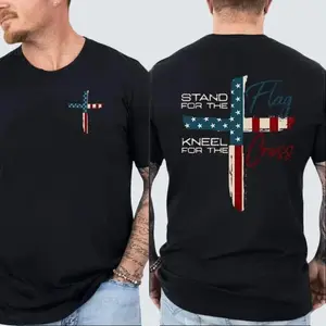 Patriotic Christian Faith T-Shirt – Stand for Flag Kneel for Cross Religious Shirt | American Pride Cross Design Tee for Men | Conservative Christian Cotton Clothing