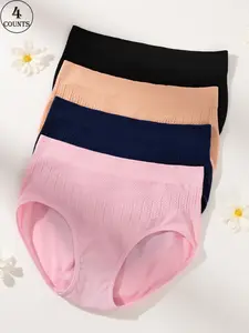 Women's Solid Color High Waist Panties, Breathable Comfortable Briefs for Daily Wear, Women's Underwear for All Seasons