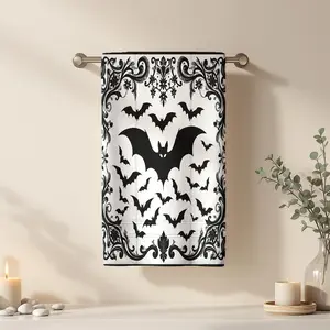 1Pc Halloween Gothic Bats Black and White Tapestry Bathroom Hand Towel Bath Towel, Multiple Size Microfiber Towel, Ultra-Soft Quick Dry and Absorbent Polyester Large Bath Towel, Unique Home Decorative Kitchen Towels