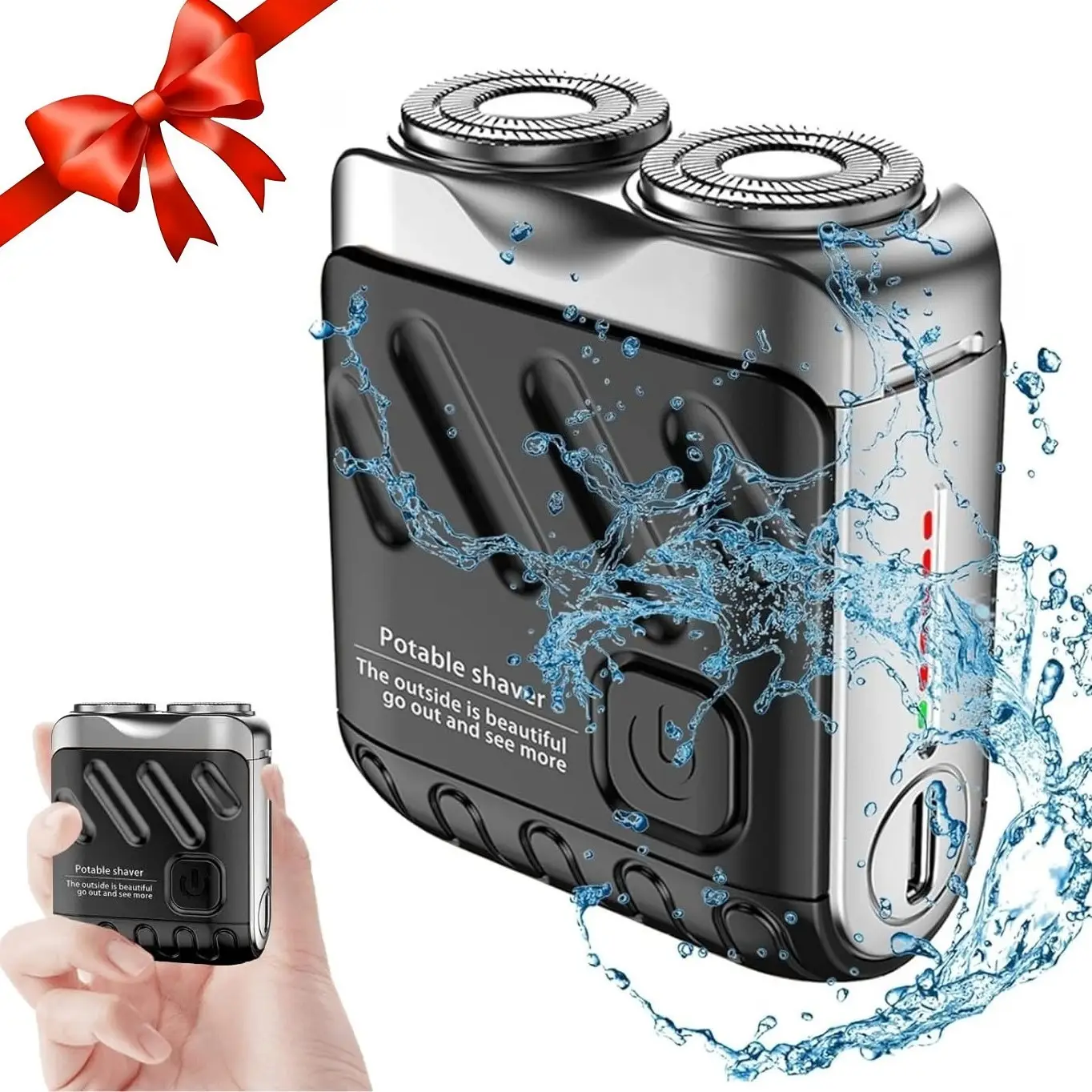 Portable Electric Shaver, 1 Box Double Head Magnetic Shaver with Cleaning Brush & Charging Cable & Storage Bag, Travel Shaver for Outdoor Travel