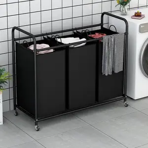3-Bag Laundry Basket Sorter Laundry Hamper Cart with Heavy Duty Rolling Lockable Wheels and Removable Bags