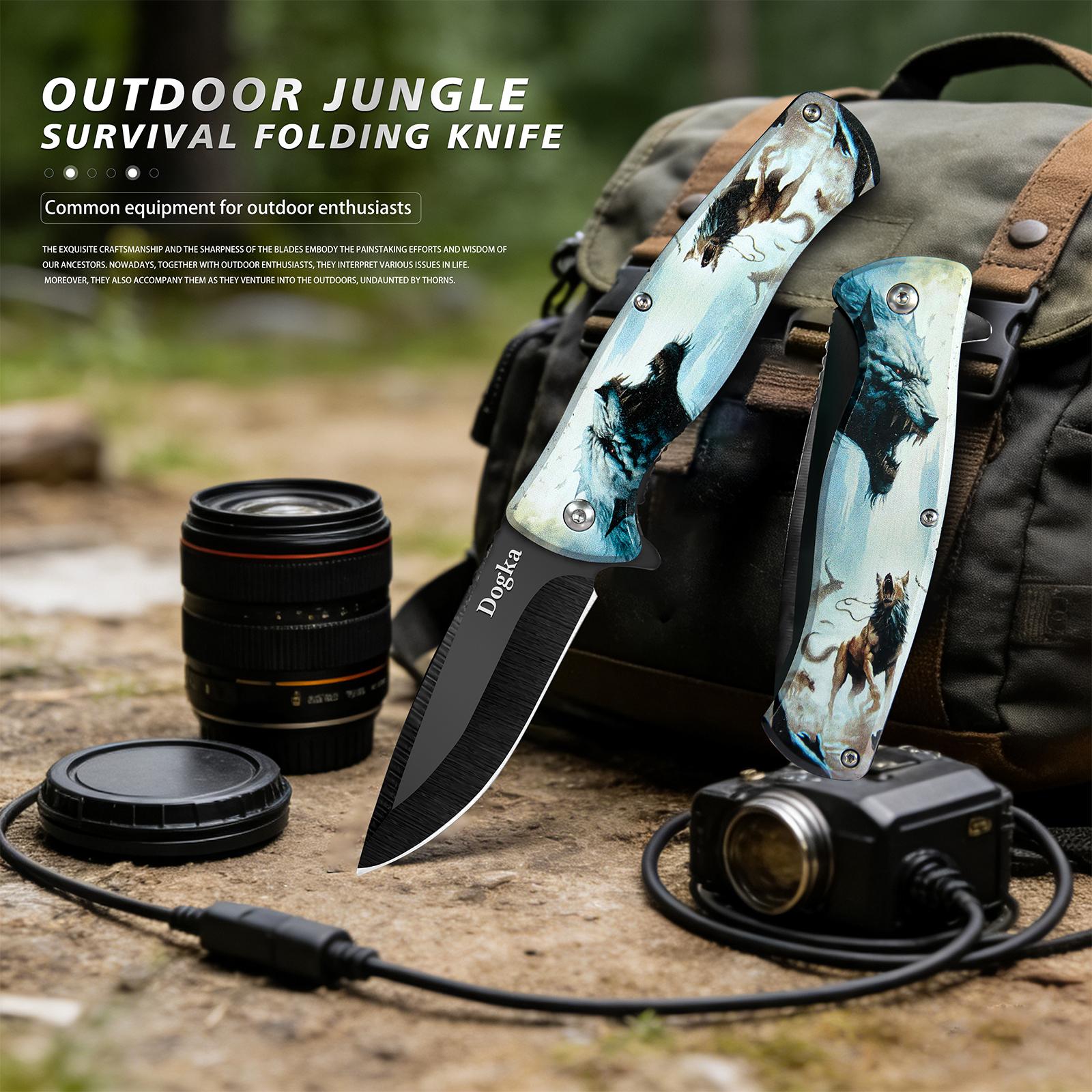 Wolf Pattern Folding Kitchen Knife | Sharp Fruit & Food Prep Tool Decorative Wolf-Themed Folding Kitchen Knife | Ideal Gift for Cooks Folding Kitchen Knife Fruit Prep Knife Portable Cooking Knife Compact FoldableKitchen PrepTool for DailyUseGiftable Wolf