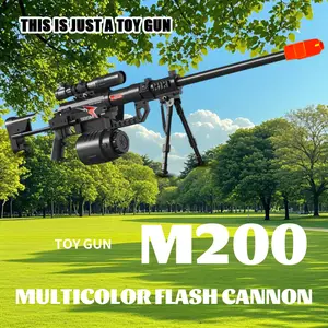 M200 Toy Sniper Rifle, a realistic camouflage tactical toy equipped with a scope, bipod, and magazine, featuring a multi-color flash effect; ideal for outdoor shooting games; a safe and harmless toy