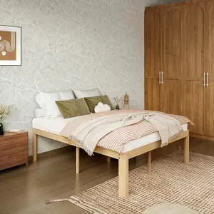 Heavy Duty Metal Bed Frame, Printed Steel Platform Bed, Rounded Edge Legs, Anti-sway, Noise Free