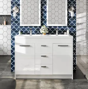 Lugano 48 in. White Double Sink  Bath Vanity with Acrylic Top and Integrated Sinks