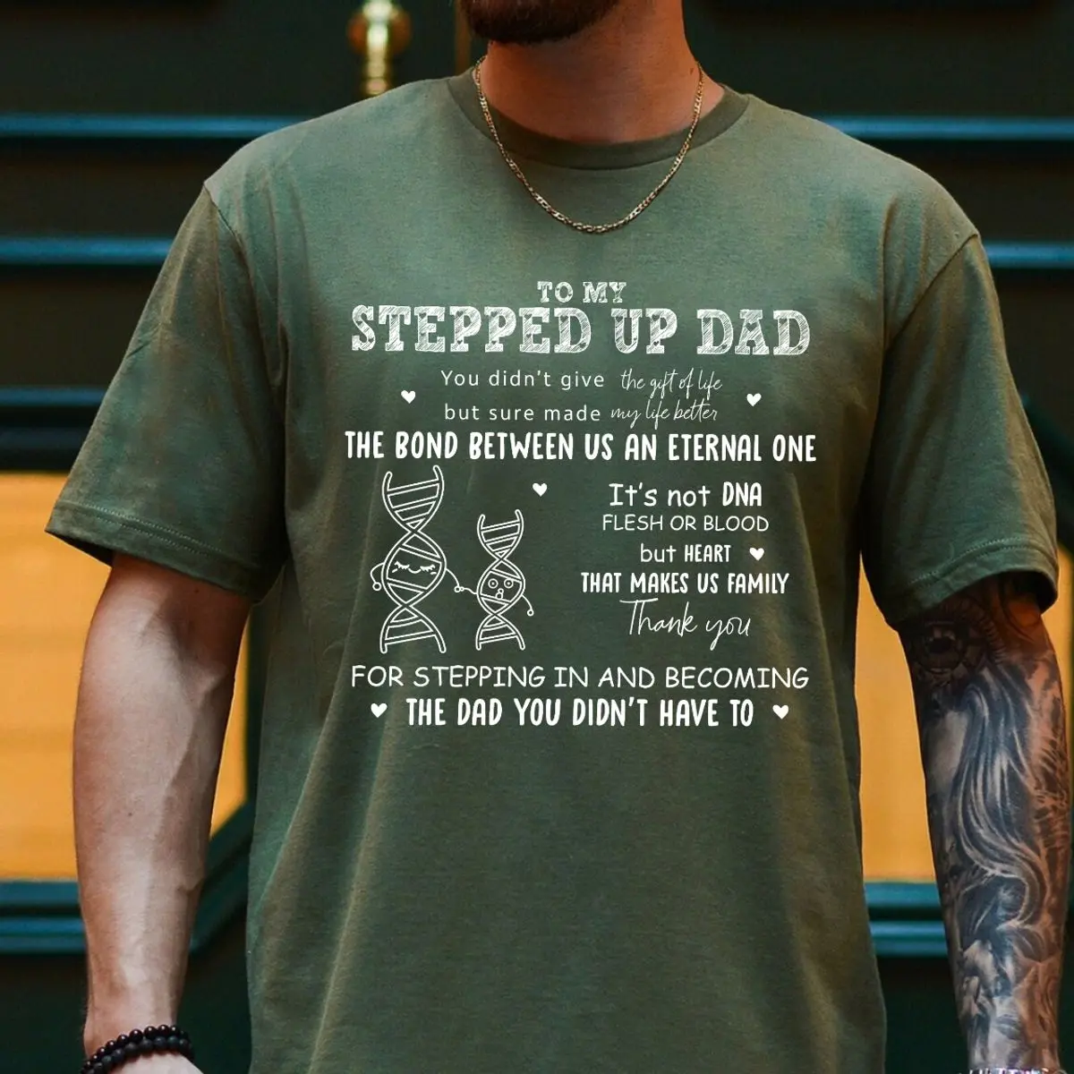 To My Stepped Up Dad Tshirt, Not Dna But Heart Makes Family, Stepdad Appreciation Gift, Bonus Dad Shirt, Blended Family Tee, Father’S Day Gift Stepdad Gift, Unisex Long Sleeve Crewneck Tee, Casual Clothing