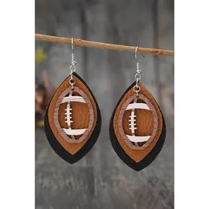 Chestnut Rugby Football Shape PU Leather Drop Earrings