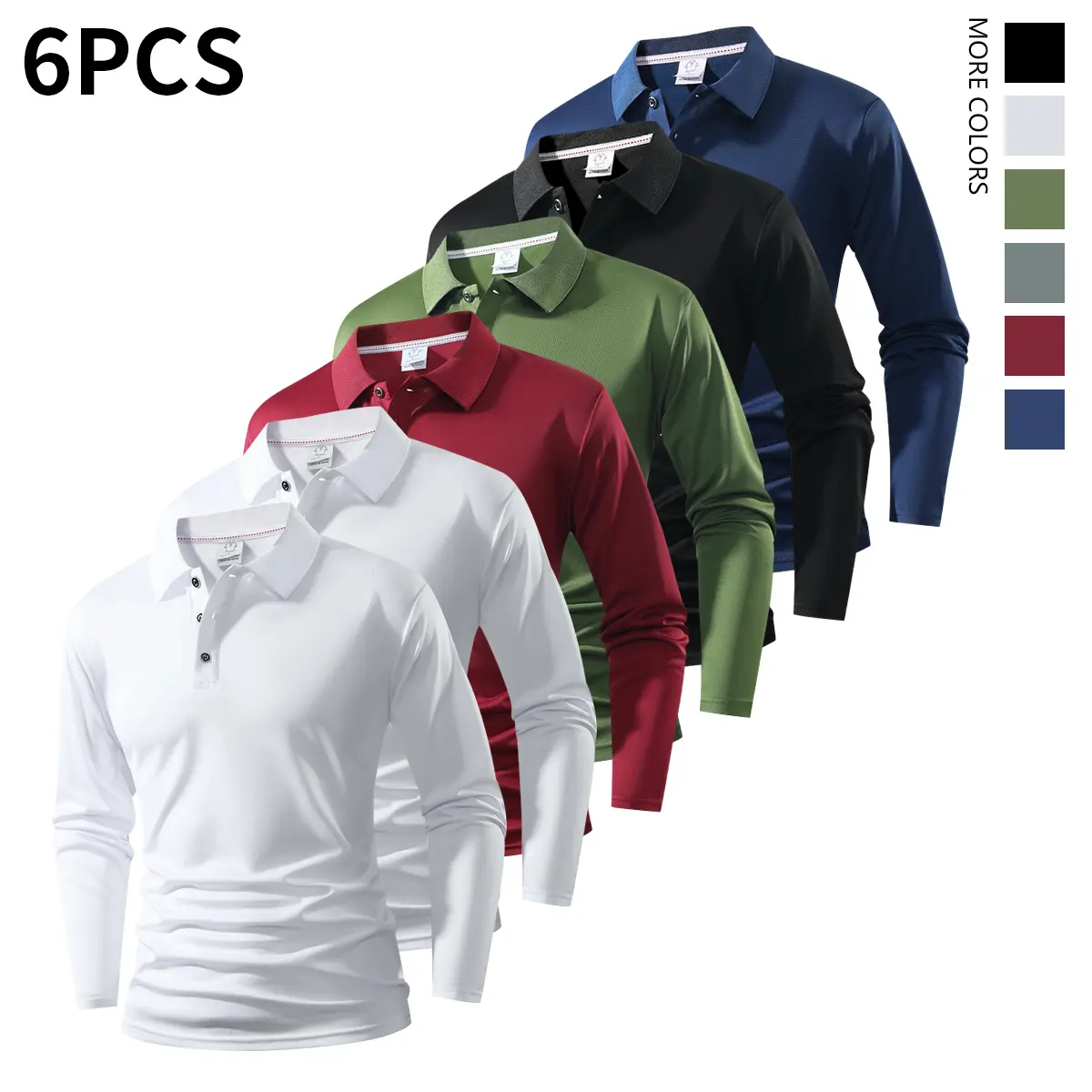 Six-piece men's long-sleeved polo shirts, with plain designs. The combinations are diverse, suitable for various style matching, such as for travel, business, golf, or suburban tours. Menswear Top Wetsuit Beige