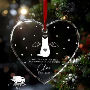 Forever In Our Hearts Cat Ornament – Personalized Cat Wings Name Memorial Glass Keepsake, Heartfelt Loss Gift For Cat Owners And Sympathy Gift