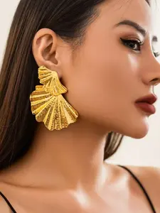 Hong Kong Style Multi-Layer Leaf Earrings, Sexy Exaggerated Design, Metal Retro Cold Tone, Versatile Hip Hop Fashion Jewelry