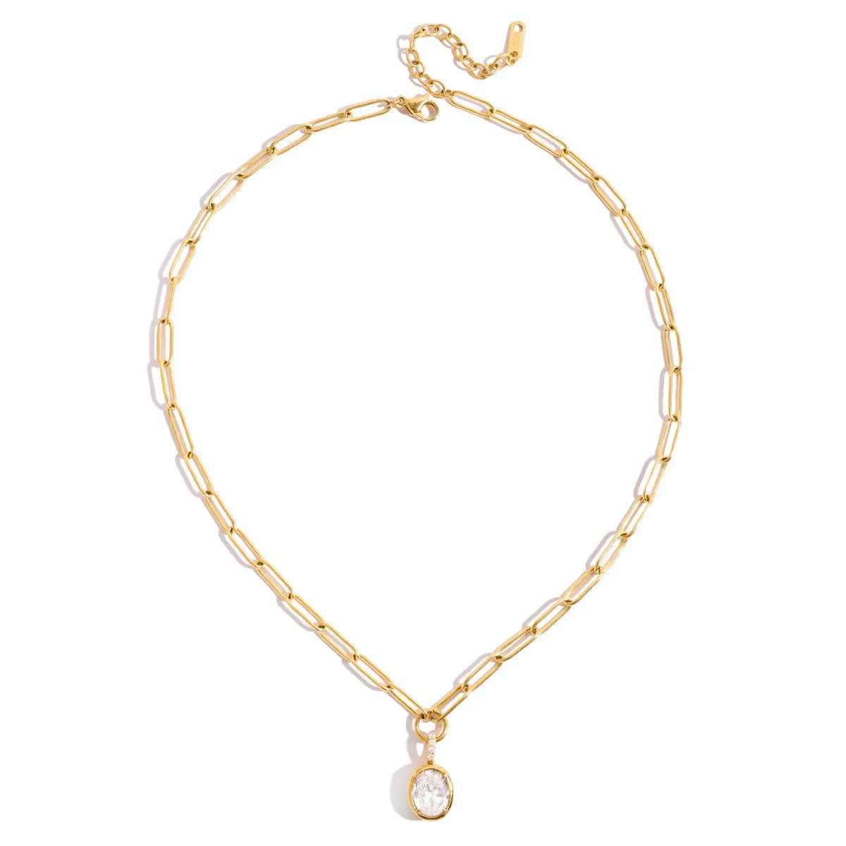 Oval Bezeled Pendant Necklace Waterproof