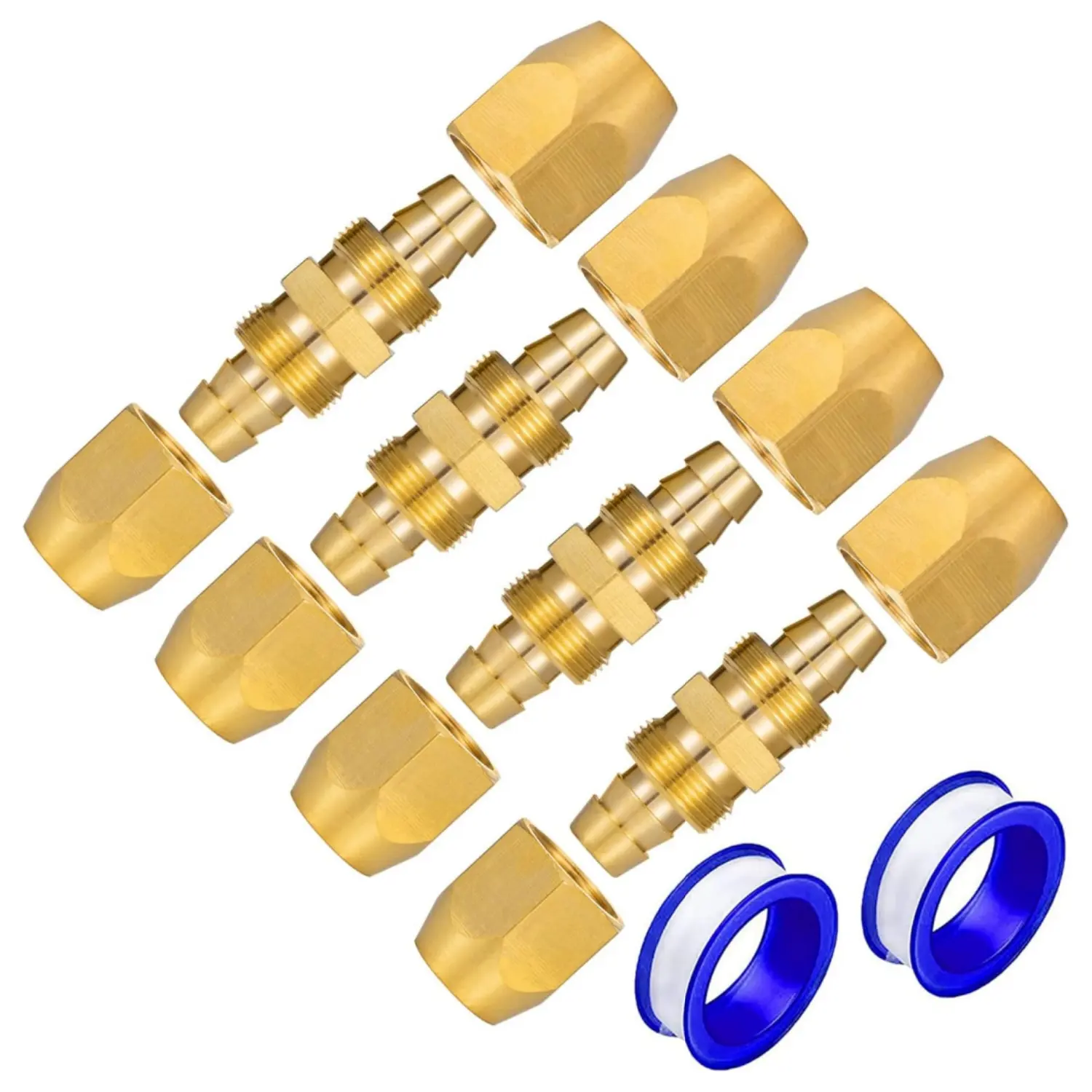4PCS Solid Brass Reusable Splicers with Nuts, 1/4-Inch ID Male Flare Hose Repair Fitting, -40 to +250°F for Kitchen Utensil Air Hose Maintenance