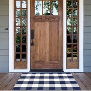 Modern Farmhouse Decor Doormat Rug, Navy Blue and White Buffalo Plaid Checkered, indoor or Outdoor Decor rugs