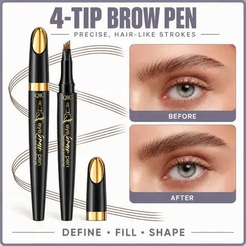 QIC 4-Tip Pen-Shaped Brow Enhancing Eyebrow Pencil – Microblading Effect, Natural-Looking Fine Hair Strokes, Long-Lasting, Smudge-Proof, Quick & Easy Application, Soft Glam, Daily/Party Use, Beginner-Friendly, TikTok Trending Beauty Product