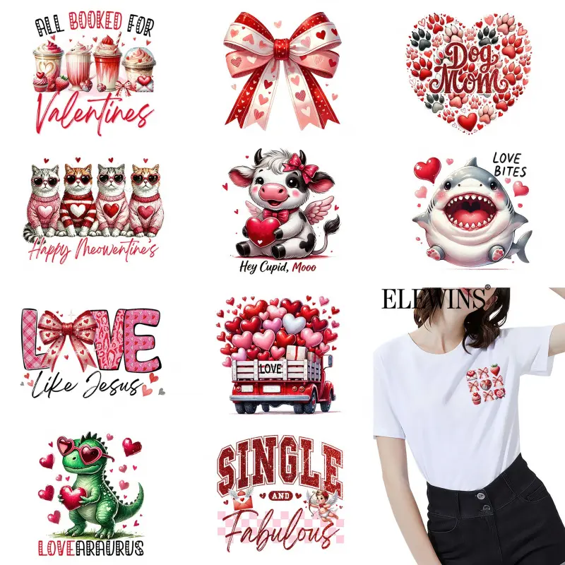 12 Sheets Valentine's Day Sublimation Quotes Gold Foil DTF Transfer, Cute Cat Design Iron on Transfers for T-shirts Hoodies Jeans Backpacks Pillows, Machine Washable, Festival Gift Creative