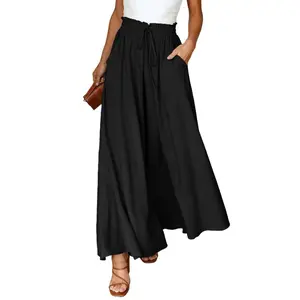 Dokotoo Pants for Women Casual Elastic Waist Wide Leg Pants with Pockets