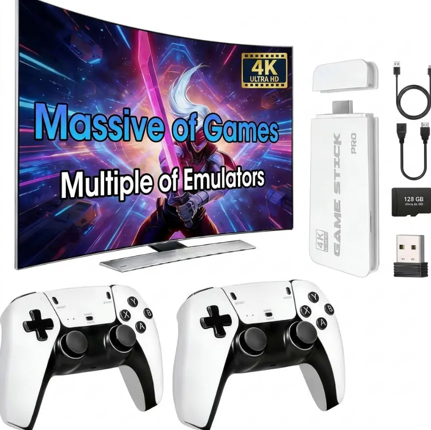 2026 New Retro Video Game Console Emulator Device - 2 Wireless Sticks, 128GB SD Card, Massive of Games, HDMI Output, Retro Gaming Console Setup for Kids & Adults